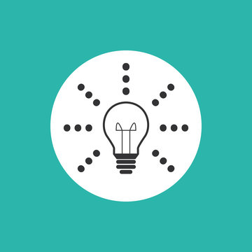 Gl&uuml;hbirne, Strahlen, Punkte - Icon, Symbol, Piktogramm, Bildmarke, grafisches Element - schwarz, Hintergrund Rahmen, rund, mint, gr&uuml;n - Web, Druck - Vektor