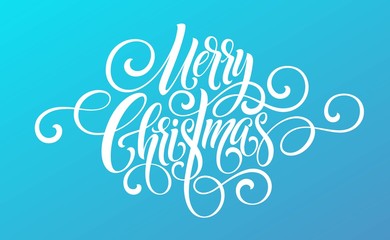 Naklejka na ściany i meble Merry Christmas handwriting script lettering on a bright colored background. Vector illustration
