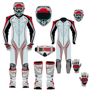 Motorcycle Suit Vector Flat Icon Set