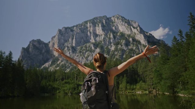 Beautiful woman hiker near Gruner See, Austria