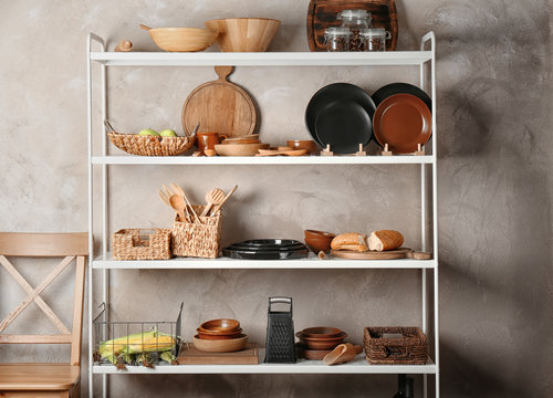 Storage Stand With Kitchenware Indoors