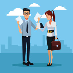 Business people outside cartoon icon vector illustration graphic design