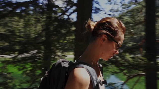 Beautiful woman hiker near Gruner See, Austria