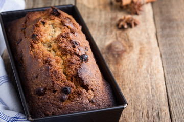 Homemade  cake in baking pan