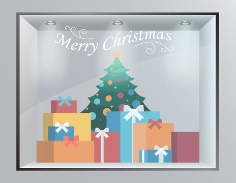 Christmas Shop window. Vector illustration.