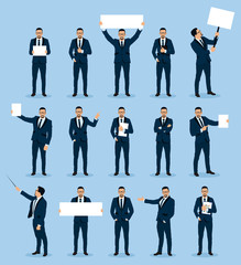 Businessman in various poses, emotions -stock vector.