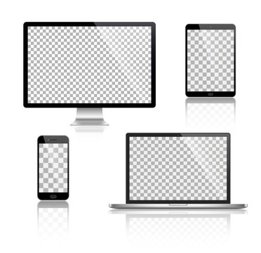 Realistic set of monitor, laptop, tablet, smartphone - Stock Vector