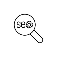 seo word in loupe symbol line black icon