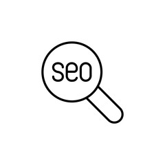 seo word in loupe symbol line black icon