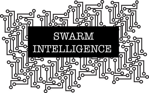 Swarm Intelligence word text logo Illustration. Interconnected circuit connection points concept isolated flat vector. Transparent.