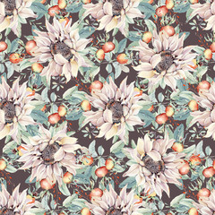 watercolor flowers seamless pattern.