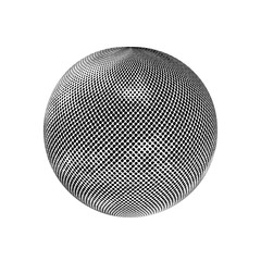 Abstract globe dotted sphere, 3d halftone effect vector background. Black and white vector illustration.