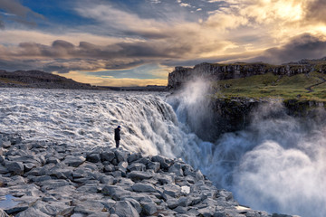 Sunset at the powerful Dettifoss waterfall - 176017978