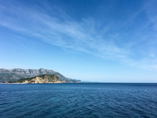 Natural landscape sea and sky mountain background. Montenegro, Budva.