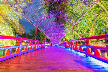 Bridge at night in Taichung park