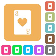 Three of hearts card rounded square flat icons