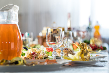 Banquet table in a restaurant, a wedding in Ukraine, set