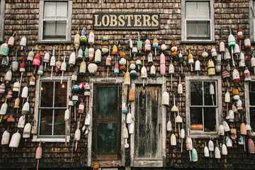 Lobster buoys on shack