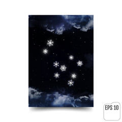 Gemini Constellation of snowflakes. Zodiac Sign Gemini constellation lines. The constellation is seen through the clouds and snowfall in the night sky. Vector