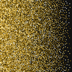Gold glitter. Left gradient with gold glitter on black background. Majestic Vector illustration.