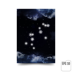 Leo Constellation of snowflakes. Zodiac Sign Lion constellation lines. The constellation is seen through the clouds and snowfall in the night sky. Vector