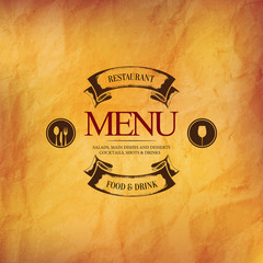 Restaurant menu design. Vector menu brochure template for cafe, coffee house, restaurant, bar. Food and drinks logotype symbol design. With a sketch pictures