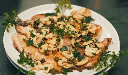 Fish with mushrooms