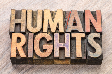Human rights word abstract in wood type