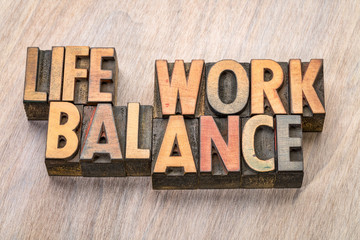 life work balance word abstract in wood type