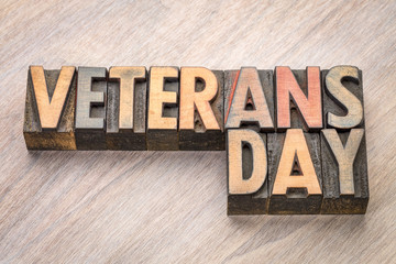 Veterans Day - word abstract in wood type