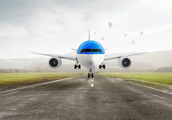 Naklejka premium Airliner in sky. Mixed media