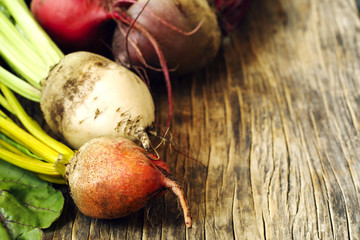 Fresh organic beetroots of different varieties