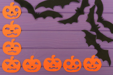 Halloween corner frame with pumpkin paper silhouettes and bats
