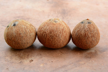 three brown coconut rip for food ingredient