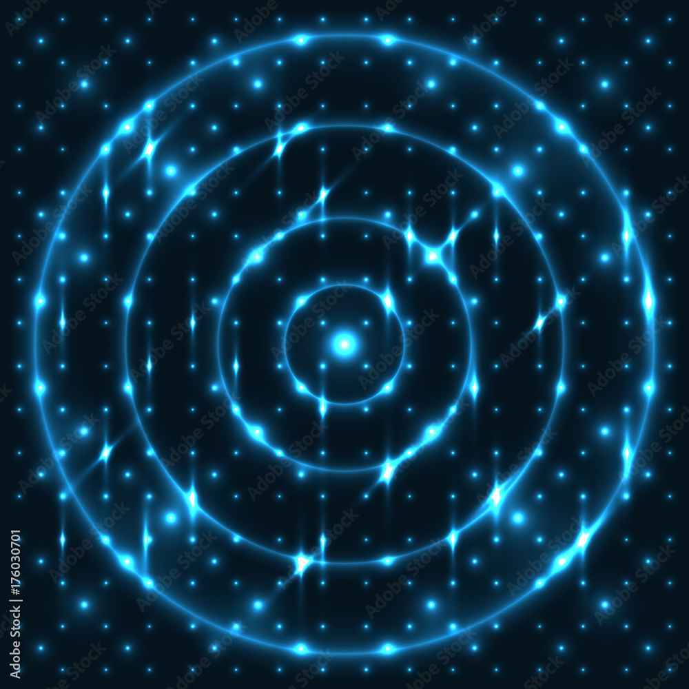Wall mural bright, shining and glaring abstract pattern with circles. beautiful decorative rounds on dark cosmi