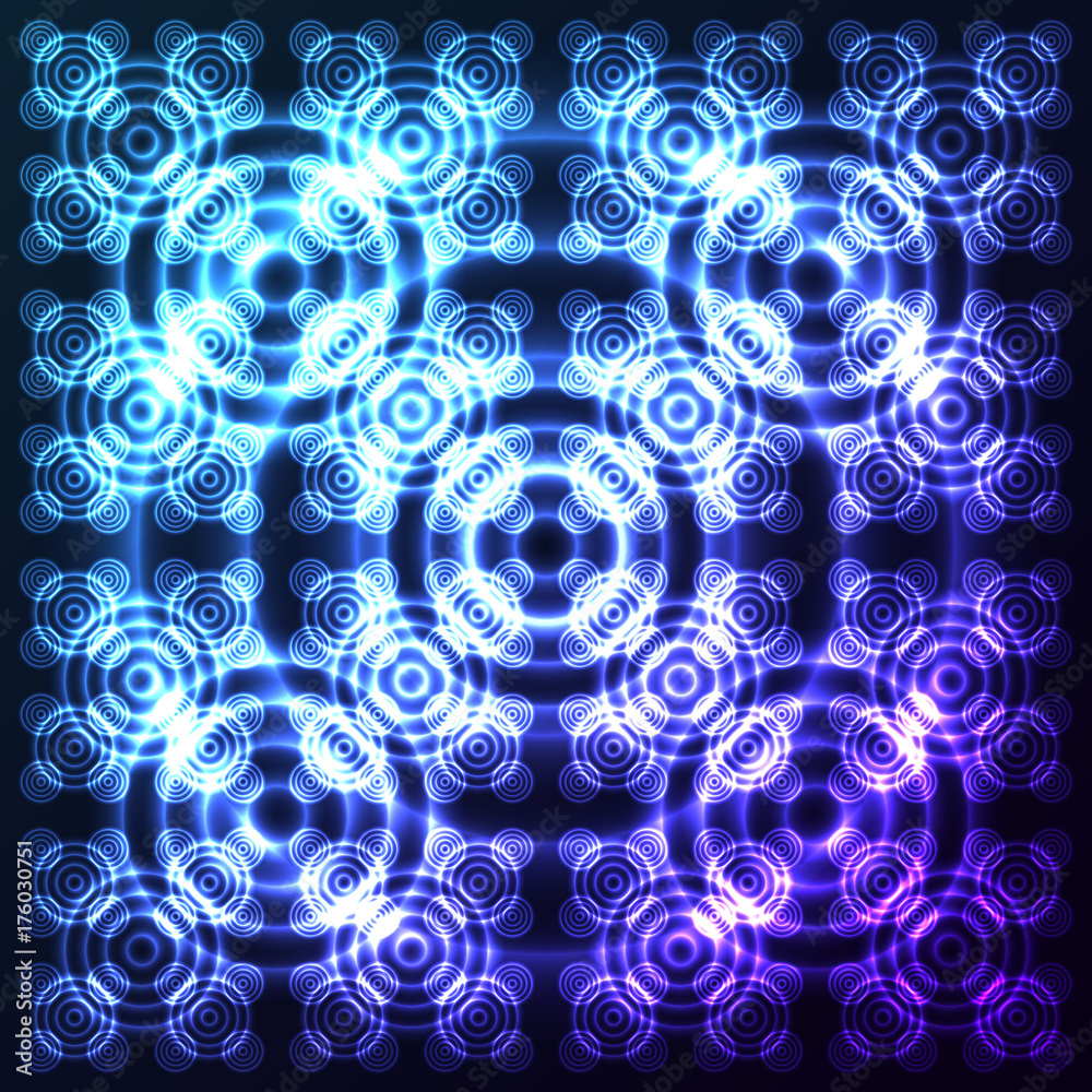 Wall mural bright, shining and glaring abstract pattern with circles. beautiful decorative rounds on dark cosmi