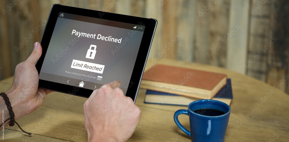 Poster composite image of payment declined and limit reached text on