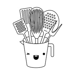 jar with kitchen utensils monochrome kawaii silhouette