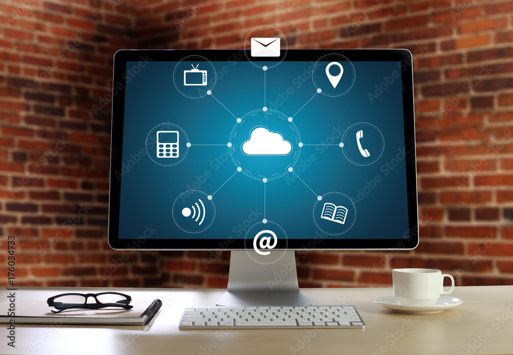Poster cloud computing diagram network data storage technology service