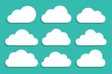 Set of white clouds collection on blue background, set template for web design and app
