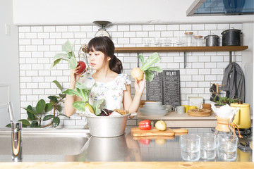 organic vegetables and young woman