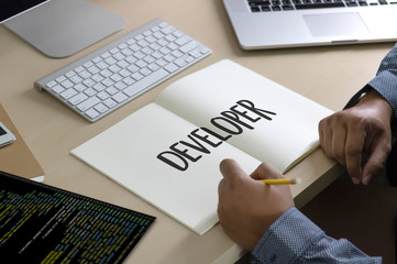 Developer Team Working Laptop Computer Mobile Application Softwareand Web Design Online Technology Content script to display