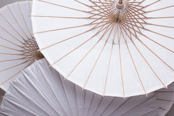 Paper Umbrellas laid out in an artistic manner