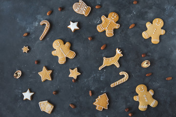 Gingerbread  cookies on a gray background.  Christmas cookies.  Ginger men
