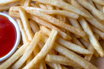 Fresh Potatoes Tasty french fries with ketchup fast food products