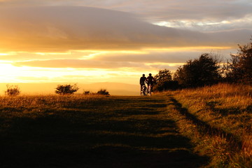 Cyclists Silhouette at Sunset