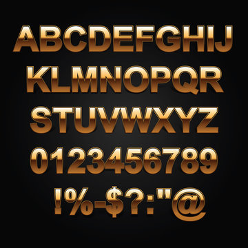 Gold Metal Letters Style Alphabet Collection Set.