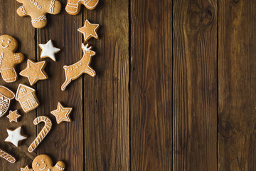  Christmas cookies  on a wooden background. Gingerbread.