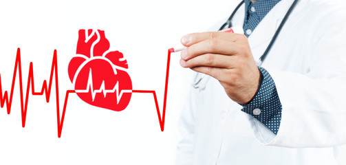 Male doctor drawing heart and chart heartbeat