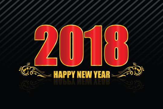 2018 new year black background, red color with golden border
